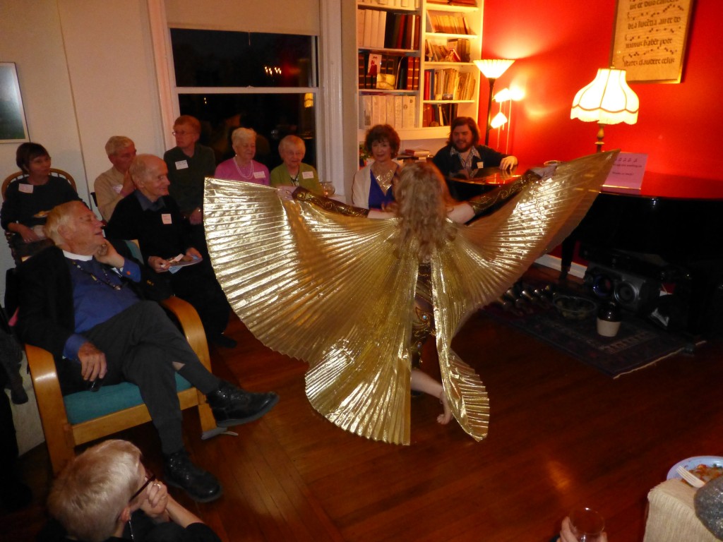 Celebrating Joy Carol's birthday - Katrina Valenzuela dancing, and cousin Mitch Raftery at the piano